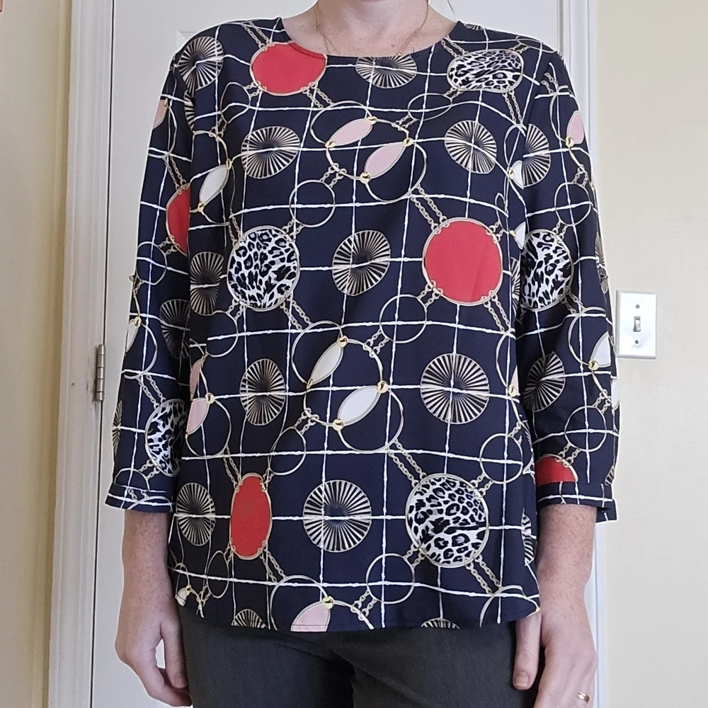 SYD Blouse Coastal Silky Top With Pleated Back Detail Large 12 - Picture 3 of 4
